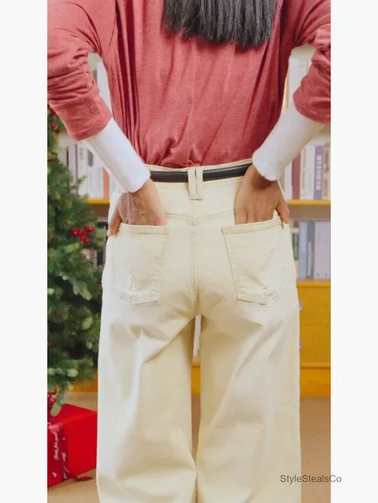 Size 10 High Waisted Cropped Jeans Stretchy Baggy Straight Leg Raw Hem Denim - Picture 7 of 7